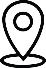 Poster - Simple black and white outline of a location pin icon with a circular marker at its center on a white background