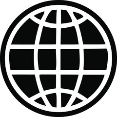 Aufkleber - A stark black and white graphic representation of a stylized globe with intersecting grid lines symbolizing global connectivity and international reach