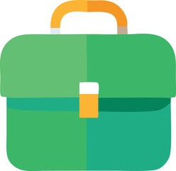 Poster - Stylized green briefcase with orange handle and clasp minimalist design isolated on white background