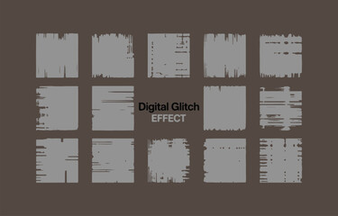 Poster - Abstract Gray Digital Glitch Effect: Twelve Square Texture Brushes