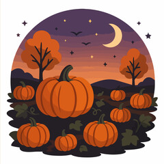 Autumn pumpkin patch night scene