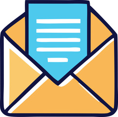 Poster - Hand drawn illustration of an open envelope with a blue letter inside symbolizing communication and correspondence