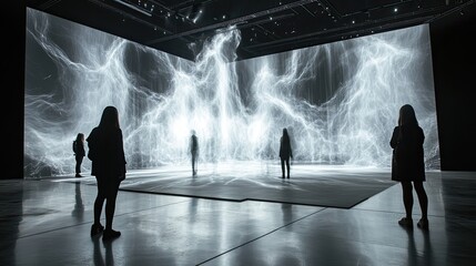Poster - Digital art installation in modern art museum, abstract animations reacting to visitors' movements.
