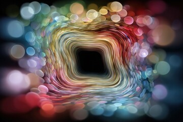 Aufkleber - Vibrant abstract tunnel with colorful light bokeh effects and swirling patterns creating a dynamic and mesmerizing visual experience