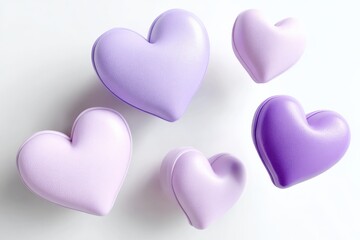 Poster - Colorful Heart-Shaped Cushions in Soft Pastel Shades Purple Pink and Lavender for Romantic Decor and Cozy Home Accents