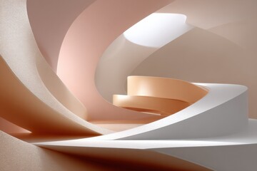 Leinwandbilder - Abstract Modern Architectural Interior Design with Curved Shapes and Soft Lighting in Neutral Nude and Beige Tones for Contemporary Space Illustration