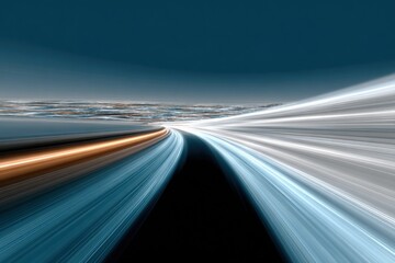 Poster - Dynamic abstract motion blur of a futuristic highway with streaks of light and vibrant colors creating a sense of speed and high technology