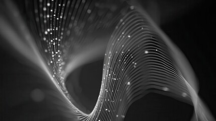 Poster - Abstract grayscale design with swirling lines and specks.