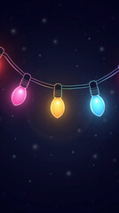 Poster - Colorful string lights illuminate dark background, creating festive and cheerful atmosphere. vibrant bulbs shine various hues, adding playful