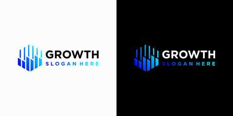 Aufkleber - Growth chart vector logo design in hexagon shape with modern, simple, clean and abstract style. Icon for business, consulting, financial and personal branding.