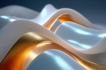 Poster - Close-up of flowing silky fabric with metallic gold and silver accents, smooth and glossy texture, elegant and luxurious material design