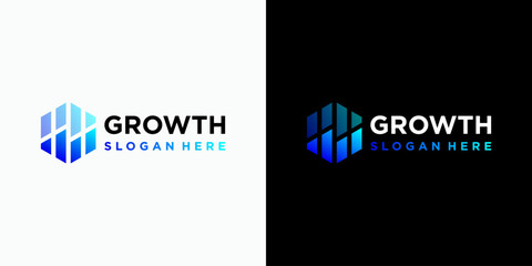 Aufkleber - Growth chart vector logo design in hexagon shape with modern, simple, clean and abstract style. Icon for business, consulting, financial and personal branding.