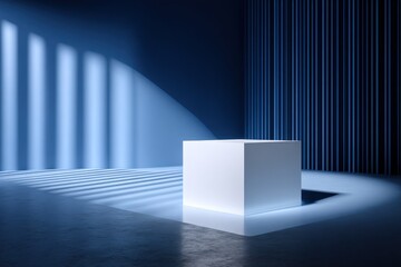 Aufkleber - Minimalist Modern White Business Display Platform Scene with Dramatic Lighting and Patterned Background for Showcase Presentation