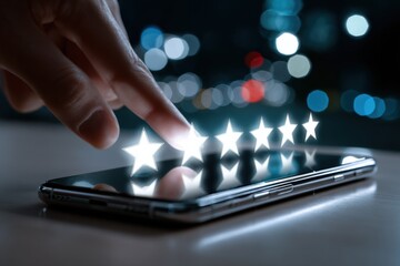 Poster - Modern smartphone with digital star rating interface visualizing customer feedback and user reviews technology concept