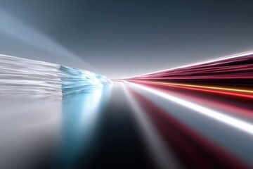 Poster - High-Speed Blur of Moving Lights Creating Dynamic Light Trails and Abstract Motion Effect on Dark Background