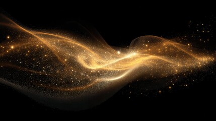 Poster - Abstract golden particles flowing in a wave pattern.