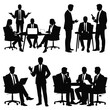 © Asadullah - Black silhouettes of business people in various poses interacting at tables and working