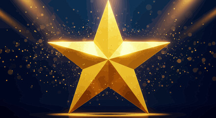 Poster - Golden star shining with glittering particles on a dark blue background