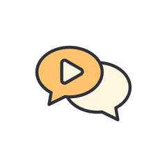 Poster - Playful dialogue icon with video play button symbolizing dynamic communication