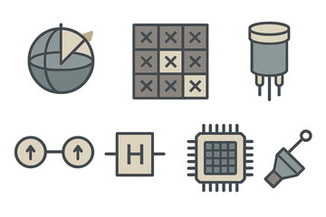 Poster - Collection of industrial and technological icons illustrating various electronic and engineering concepts