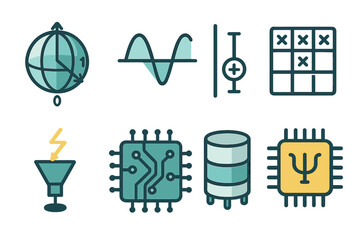 Poster - Exploration of various digital and technological icons representing global connectivity and data analysis