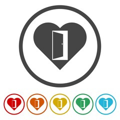 Aufkleber - Door of heart icon. Set icons in color circle buttons