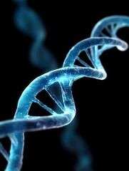 Poster - Glowing blue DNA helix structure on black background showing genetic research and biotechnology advancement in medical science and biology studies.
