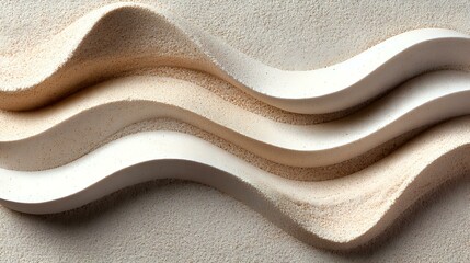Poster - Elegant wavy lines in neutral beige and white tones create soft flowing abstract pattern with gentle shadows and textured surface, suitable for modern interior design backgrounds.