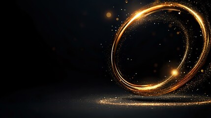 Aufkleber - Glowing golden light rings with sparkles and particles on dark background create magical atmosphere for luxury design and festive backgrounds.