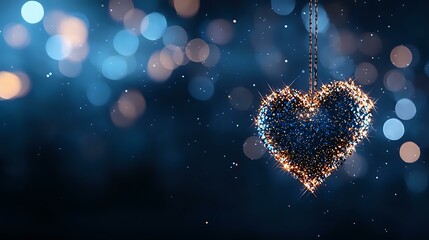 Poster - Glowing heart-shaped decoration with sparkling lights against dark blue bokeh background creates romantic atmosphere for Valentine's Day and celebrations.