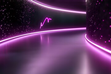Aufkleber - Futuristic curved neon pink light trails against dark background with glowing particles create dynamic perspective for technology and gaming backgrounds.