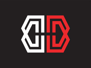Poster - Abstract Geometric Interlocking Shape Minimalist Logo Design in Red and White