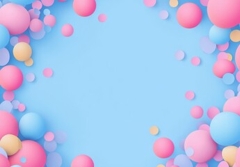 Fototapete - Festive banner with balloons on blue blank background, party decoration with copy space area, panoramic holiday background