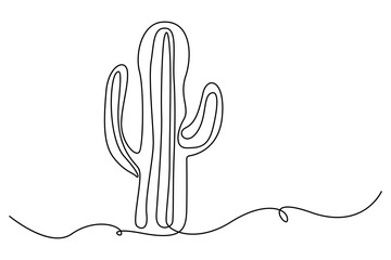 Poster - Continuous one line vector illustration of cactus on top minimal black and white abstract houseplant drawing
