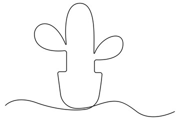 Poster - Continuous one line vector illustration of cactus on top minimal black and white abstract houseplant drawing
