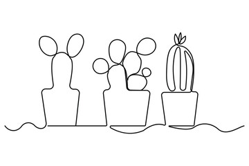 Poster - Continuous one line vector illustration of cactus on top minimal black and white abstract houseplant drawing
