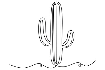 Poster - Continuous one line vector illustration of cactus on top minimal black and white abstract houseplant drawing
