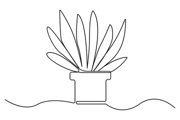 Poster - Continuous one line vector illustration of cactus on top minimal black and white abstract houseplant drawing
