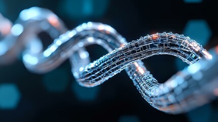 Poster - Glowing digital DNA strand with binary code pattern on dark background represents genetic research and biotechnology advancement in medicine.