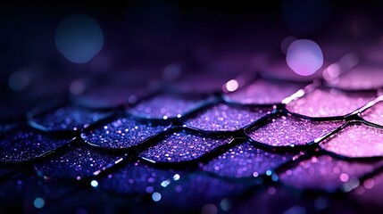 Aufkleber - Shimmering snake or dragon scale pattern in vibrant purple and blue hues with glitter effect and bokeh lights creating magical fantasy background.