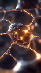 Aufkleber - Glowing neuron cell with synaptic connections in dark background showing electrical impulse activity and neural network communication for medical science visualization.
