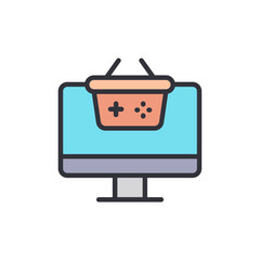 Leinwandbilder - Online Gaming Store Concept With Shopping Basket On Computer Screen