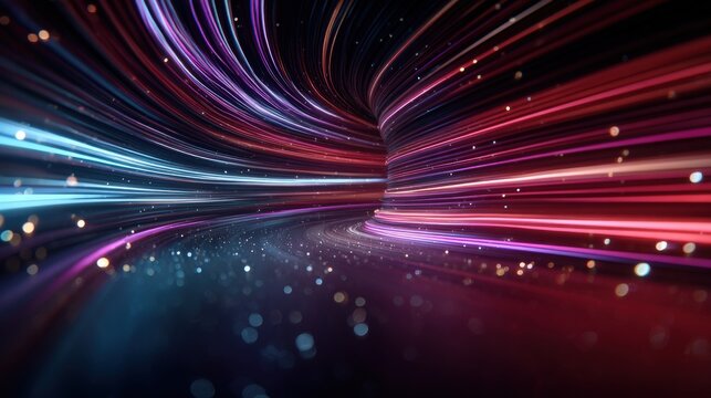 Abstract Swirling Tunnel of Vibrant Light Streaks