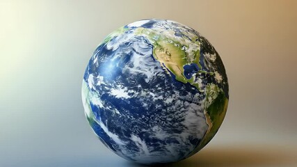 Poster - Detailed 3D rendered Earth globe showcasing continents and oceans in blue green and white against a gradient background. Realistic textures highlight the planet's surface with soft lighting