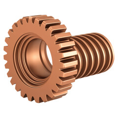 Poster - realistic copper gear with threaded shaft and detailed surface texture, isolated on transparent back
