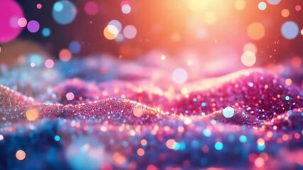 Poster - Abstract 3D rendering of sparkly, colorful, and vibrant waves with bokeh.