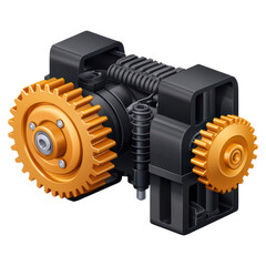 Poster - Mechanical Gear System with Orange Cogwheels for Engineering Projects, isolated on transparent background.