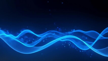Poster - Abstract flowing blue waves background animation with particles and a dark backdrop