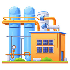 Poster - Industrial Building with Water Treatment Tanks and Piping System Design, isolated on transparent background.