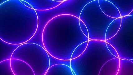 Poster - Abstract neon circles glowing and moving over a dark blue background in a loop